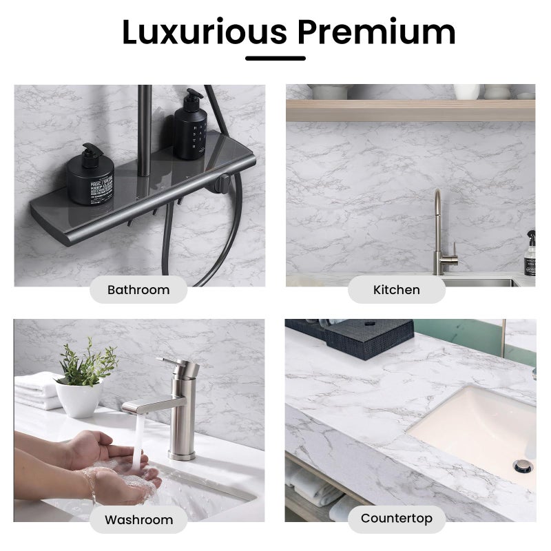 Abyssaly Marble Contact Paper for Countertops, White Gray Faux Marble Wallpaper Peel and Stick, Self Adhesive Removable Wall Paper for Kitchen Backsplash 15.7" X 236.2" - Image 3